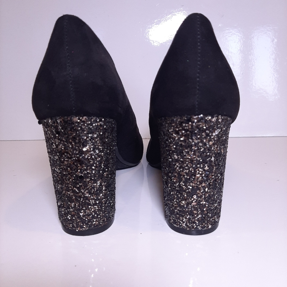 Fergalicious Dandy Velvet Glitter Black High Heels Ballet Toe Party Size 8 - Picture 8 of 15